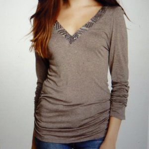 New Velvet by Graham & Spencer embellished sparkle v neck top L